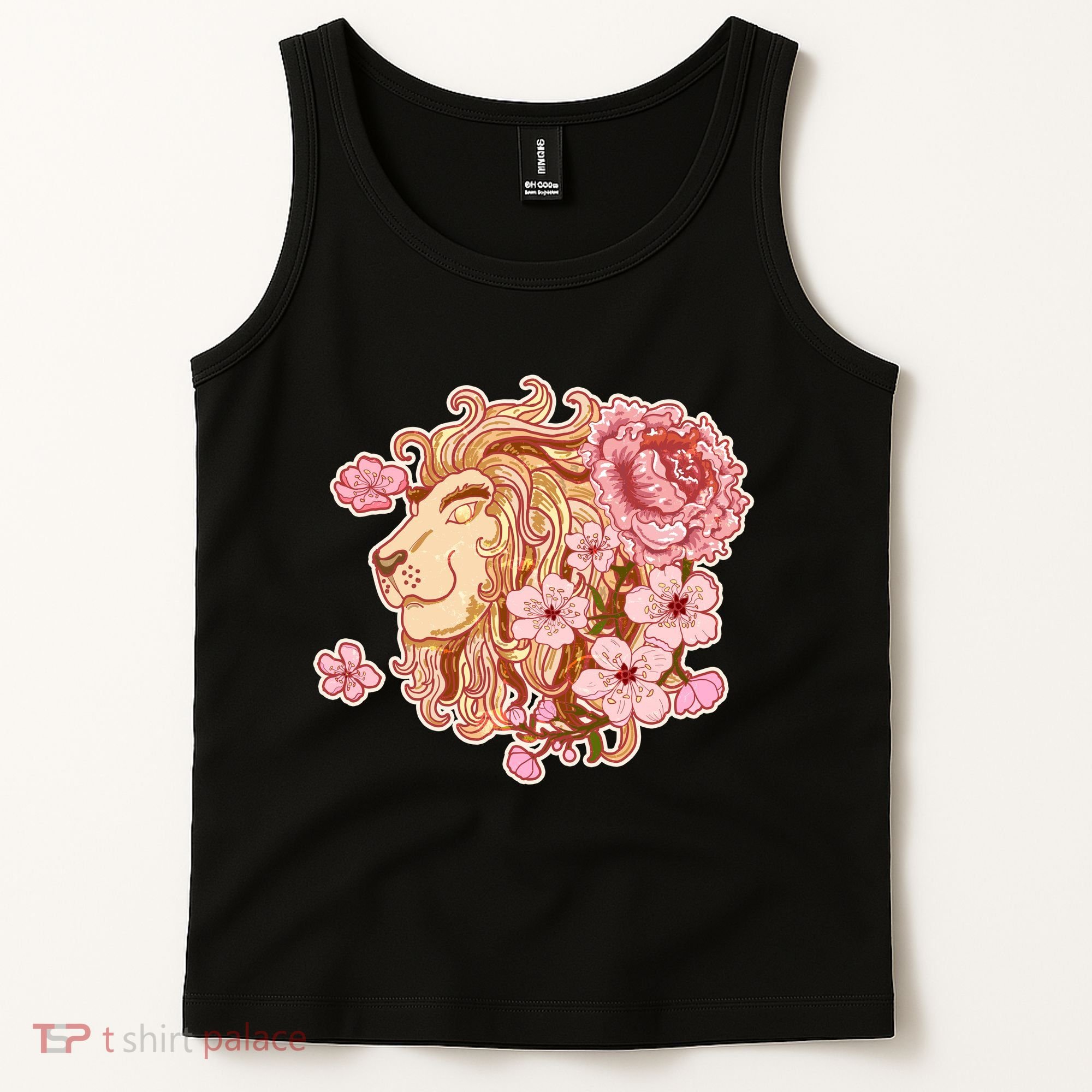 Zodiac Leo Lion with Japanese Cherry Blossoms Tank Top