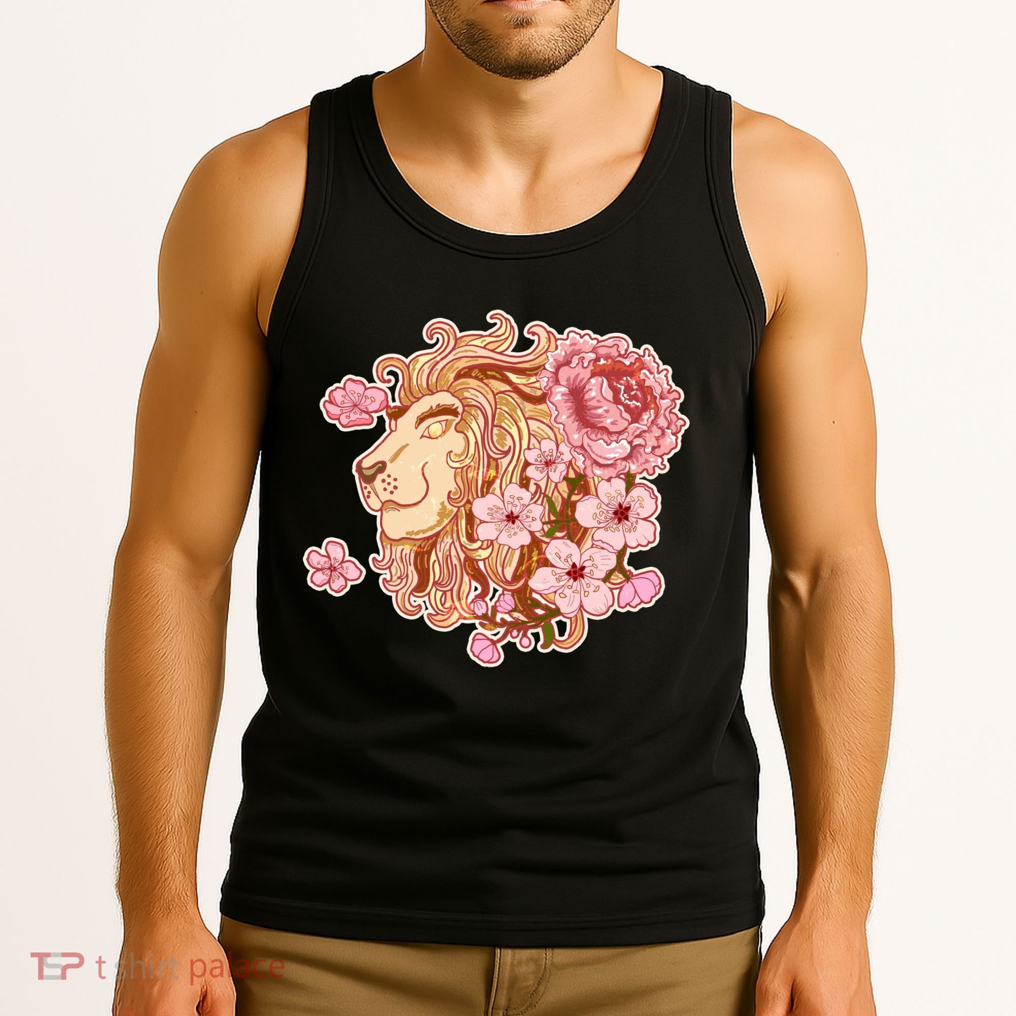 Zodiac Leo Lion with Japanese Cherry Blossoms Tank Top
