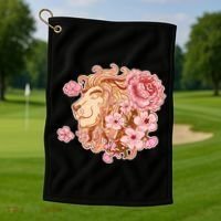 Zodiac Leo Lion with Japanese Cherry Blossoms Golf Towel thumb 1