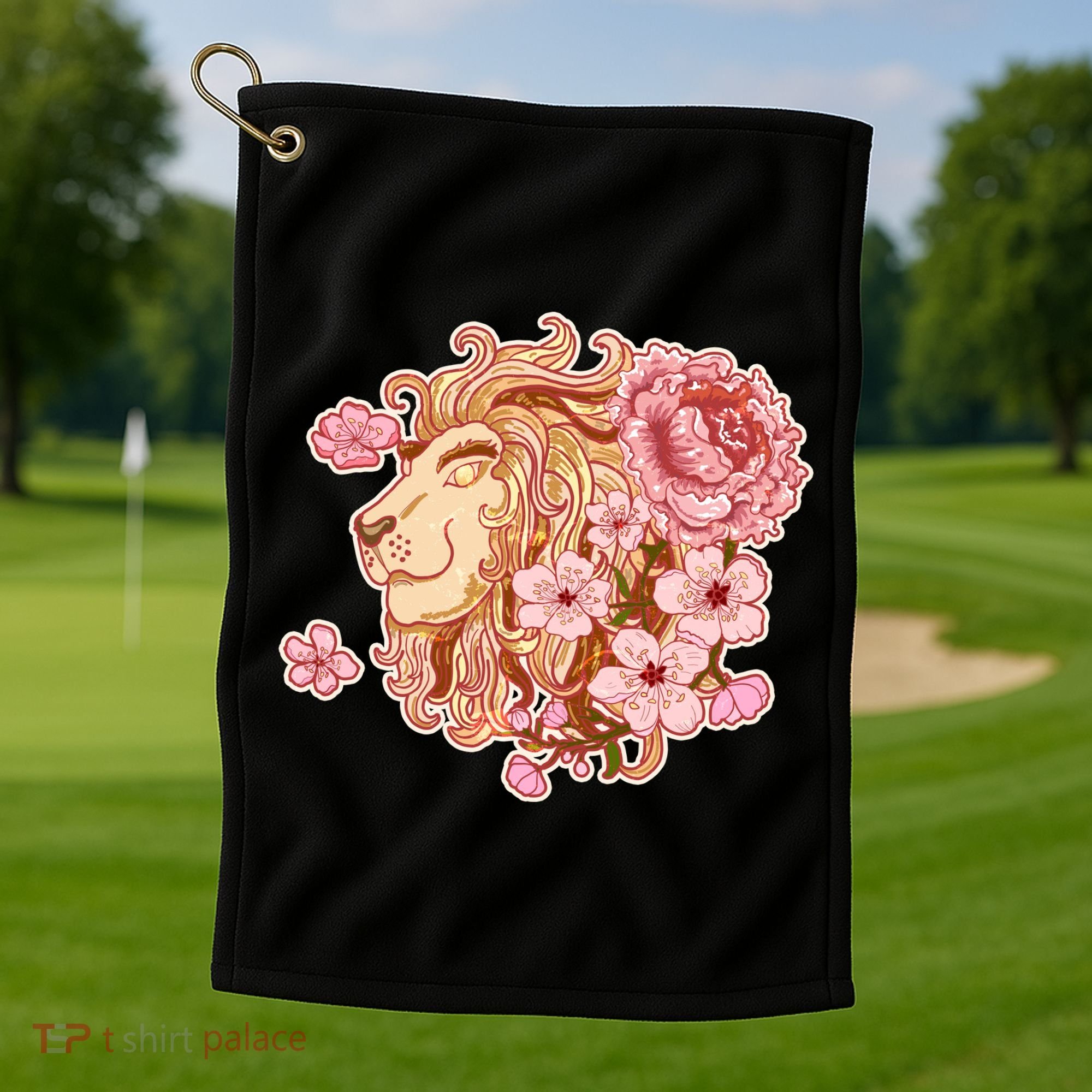 Zodiac Leo Lion with Japanese Cherry Blossoms Golf Towel