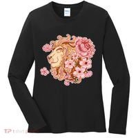 Zodiac Leo Lion with Japanese Cherry Blossoms Women's Long Sleeve Shirt thumb 0
