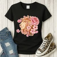 Zodiac Leo Lion with Japanese Cherry Blossoms Women's T-Shirt thumb 3