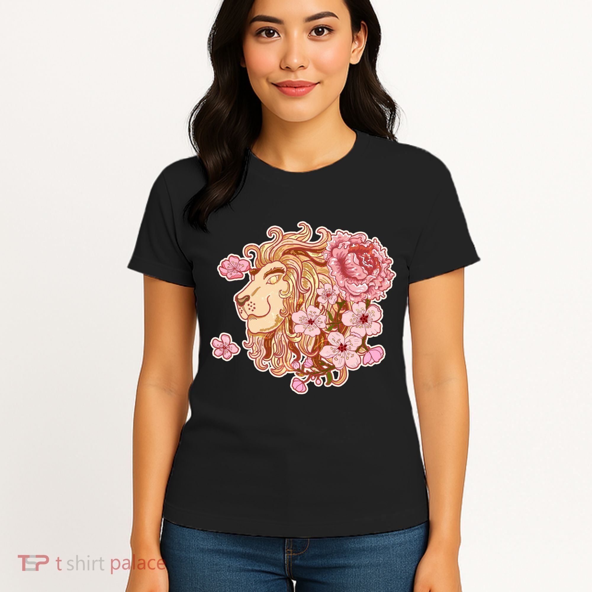 Zodiac Leo Lion with Japanese Cherry Blossoms Women's T-Shirt