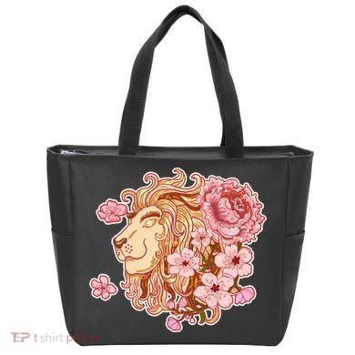 Zodiac Leo Lion with Japanese Cherry Blossoms Tote Bag
