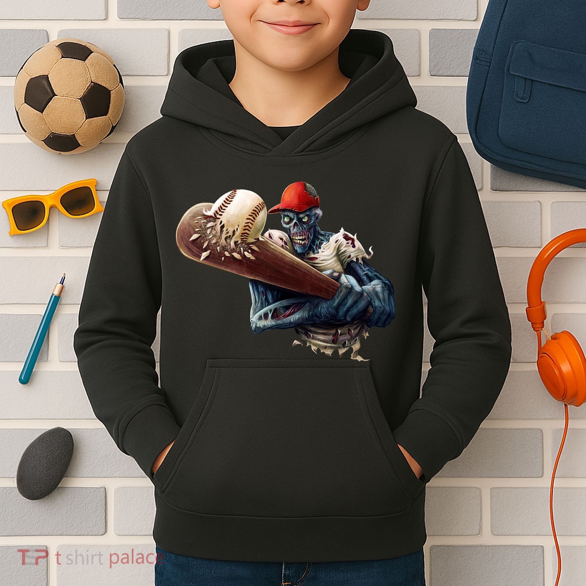Zombie Baseball Batter Kids Hoodie