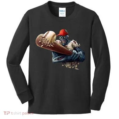 Zombie Baseball Batter Kids Long Sleeve Shirt