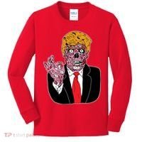 Zombie Donald Trump Funny Halloween Kids Long Sleeve Shirt thumb 0