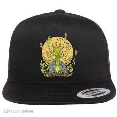 Zombie Hand Ghost Graveyard Flat Bill Trucker Hat