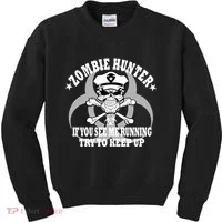 Zombie Hunter See Me Running Keep Up Kids Sweatshirt thumb 0