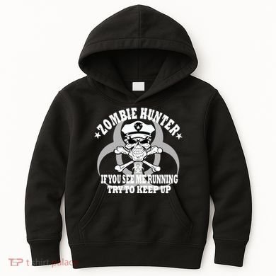Zombie Hunter See Me Running Keep Up Kids Hoodie