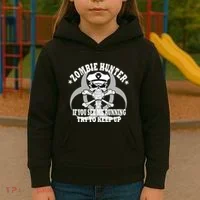 Zombie Hunter See Me Running Keep Up Kids Hoodie thumb 3
