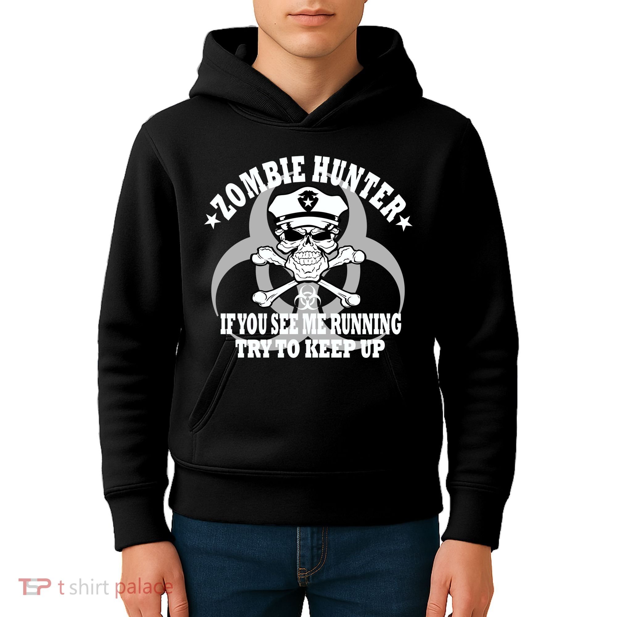 Zombie Hunter See Me Running Keep Up Kids Hoodie