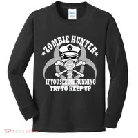 Zombie Hunter See Me Running Keep Up Kids Long Sleeve Shirt thumb 0