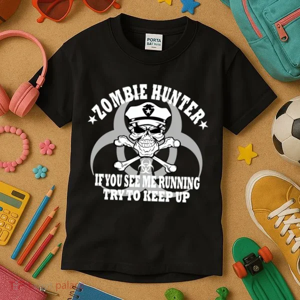 Zombie Hunter See Me Running Keep Up Kids T-Shirt