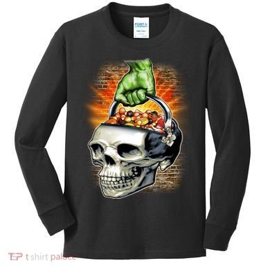 Zombie Skull Candy Bucket Kids Long Sleeve Shirt