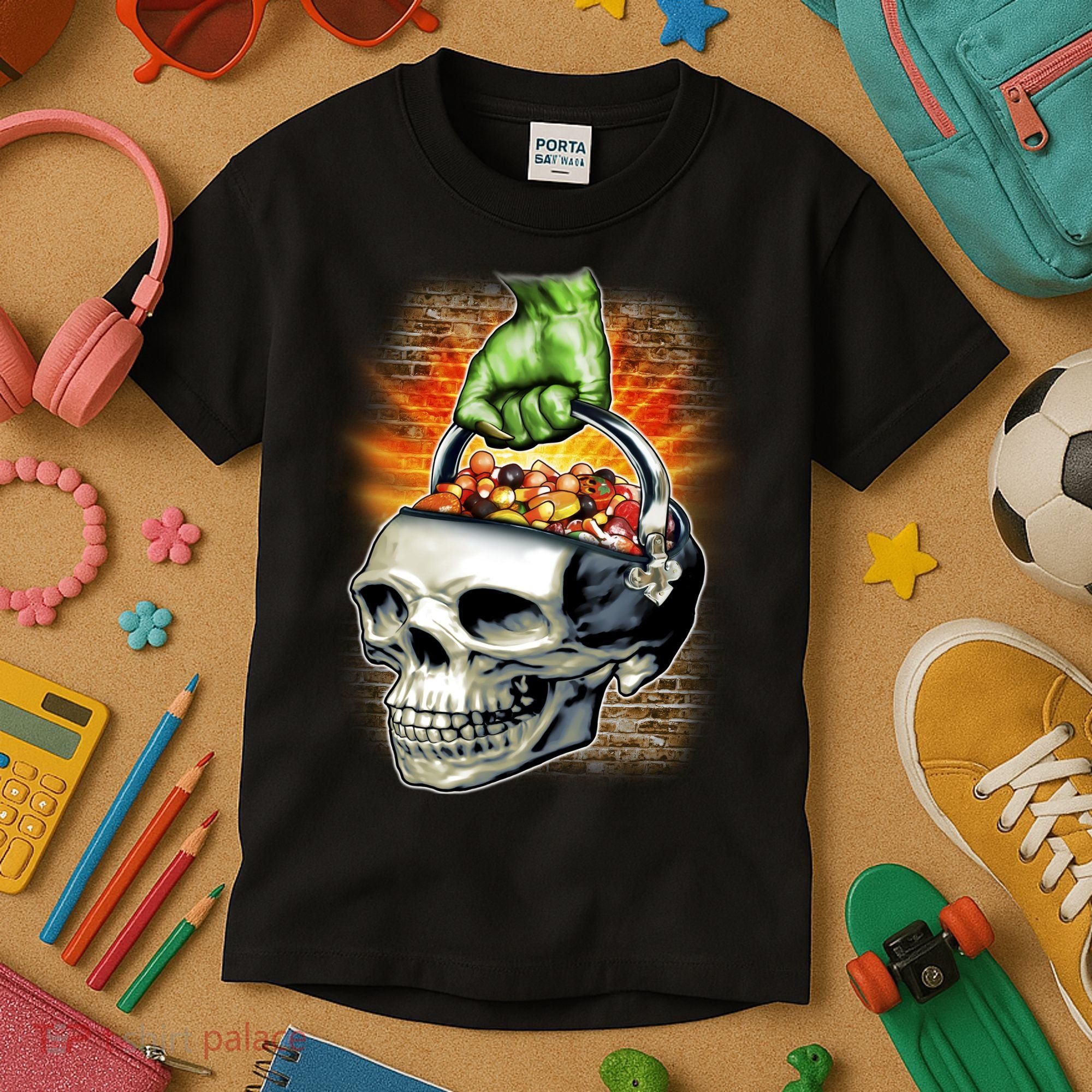 Zombie Skull Candy Bucket Kids T-Shirt