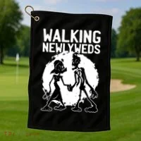Zombie Walking Newlyweds Golf Towel thumb 1