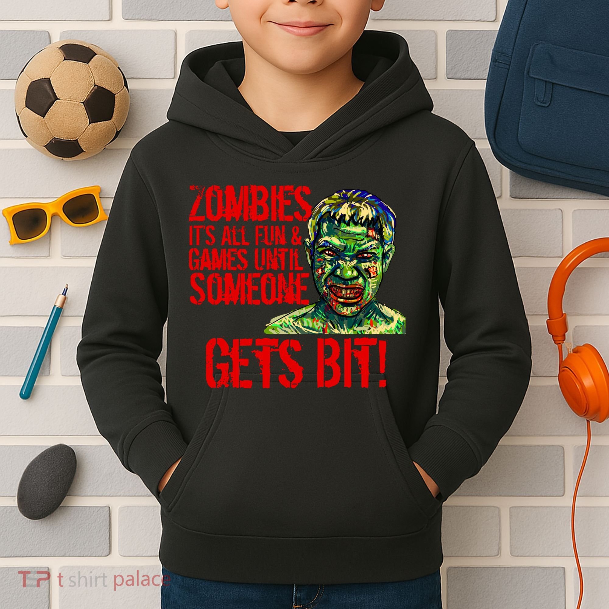 Zombies It's All Fun and Games Kids Hoodie