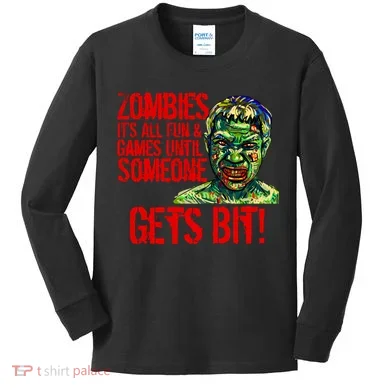 Zombies It's All Fun and Games Kids Long Sleeve Shirt