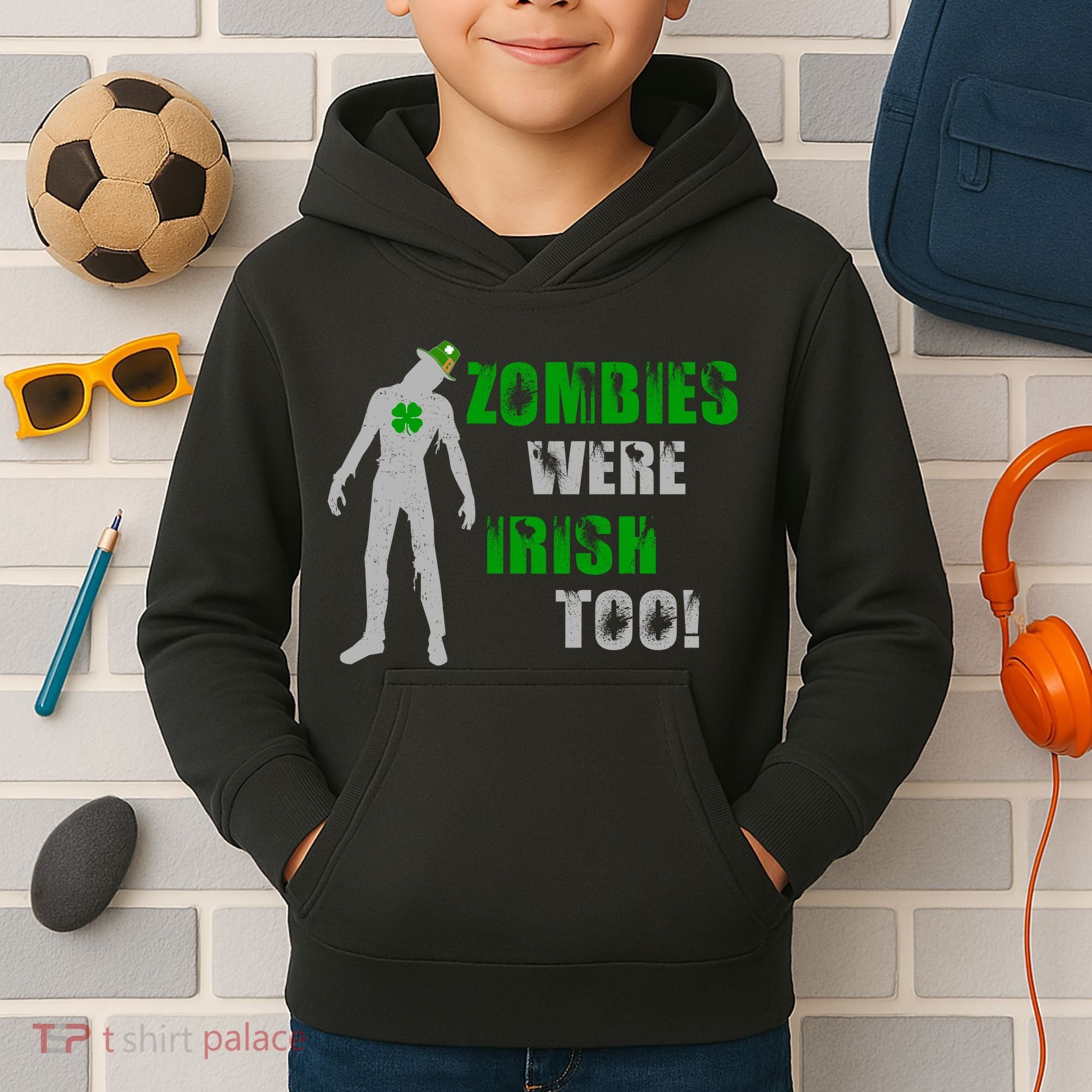 Zombies Were Irish Too Funny Kids Hoodie