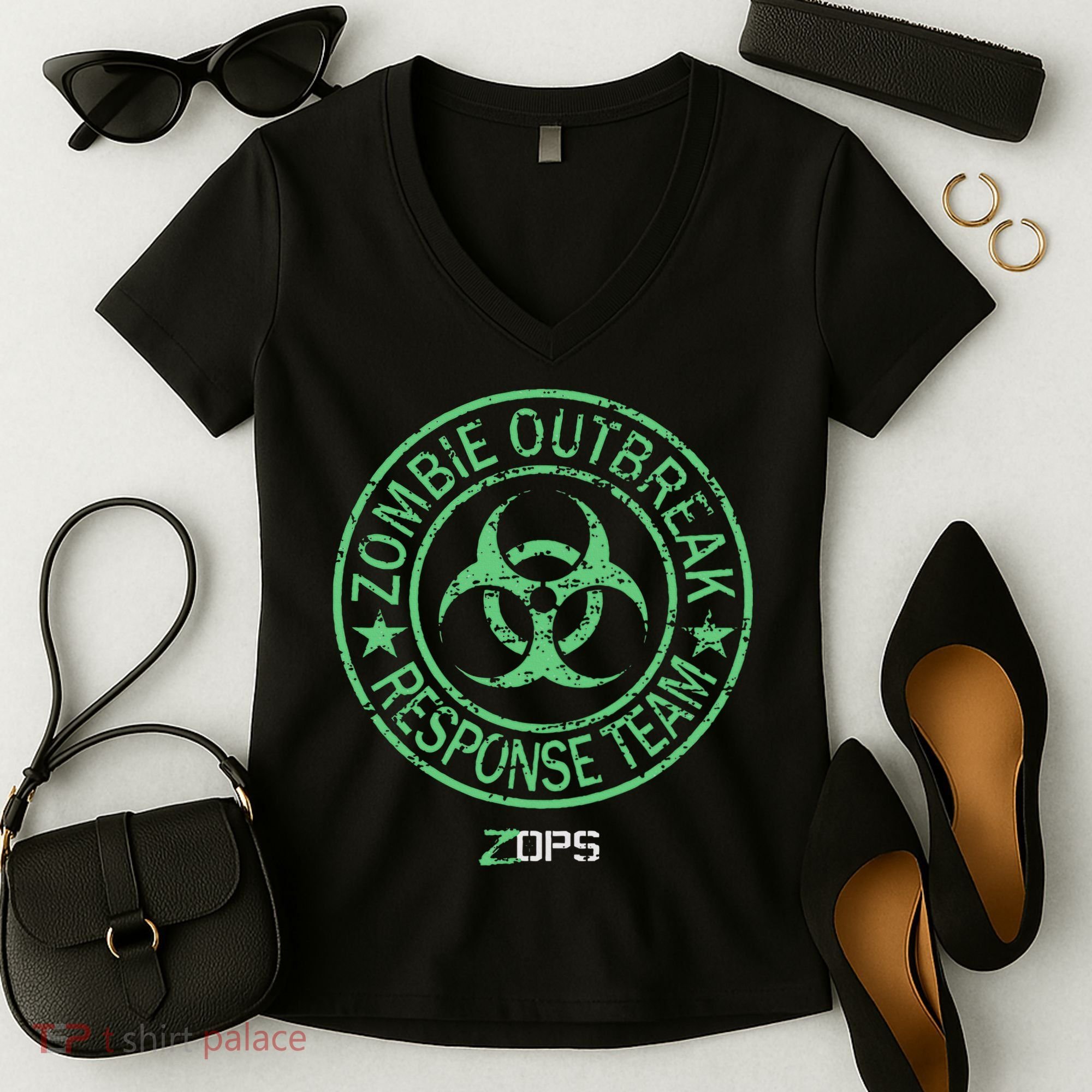 Z Ops Zombie Outbreak Response Team Women's V-Neck T-Shirt