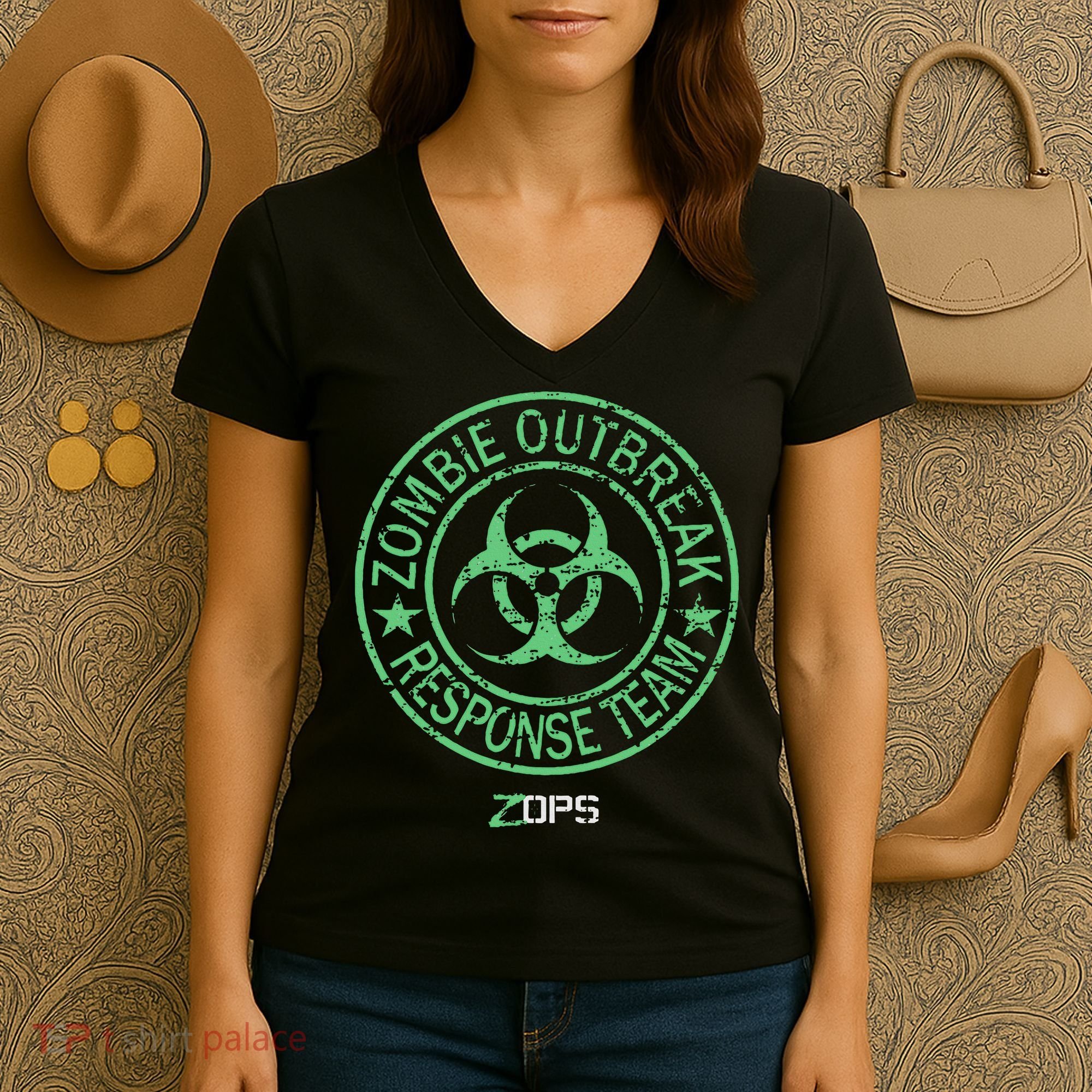 Z Ops Zombie Outbreak Response Team Women's V-Neck T-Shirt