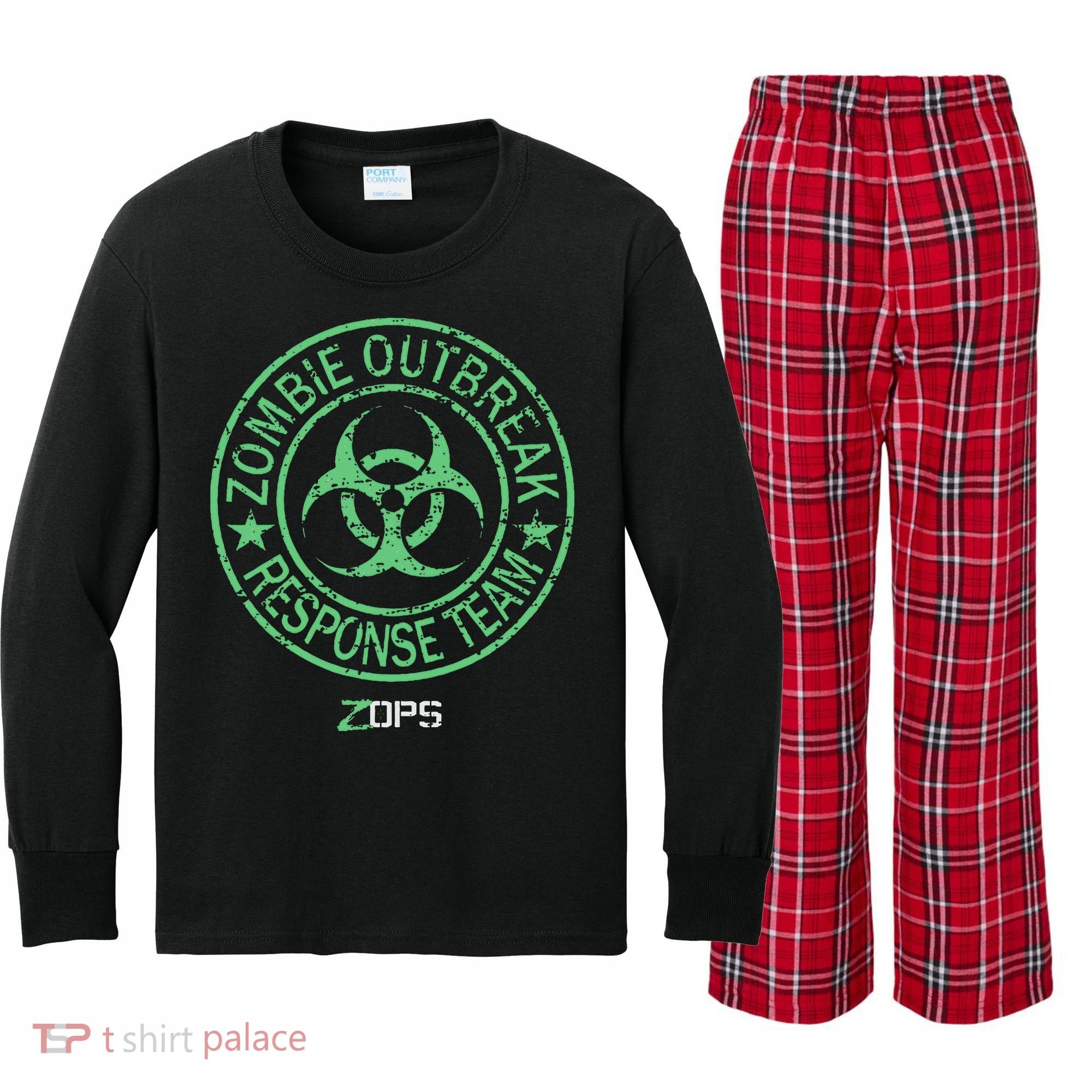 Z Ops Zombie Outbreak Response Team Kids Long Sleeve Plaid Pajama Set