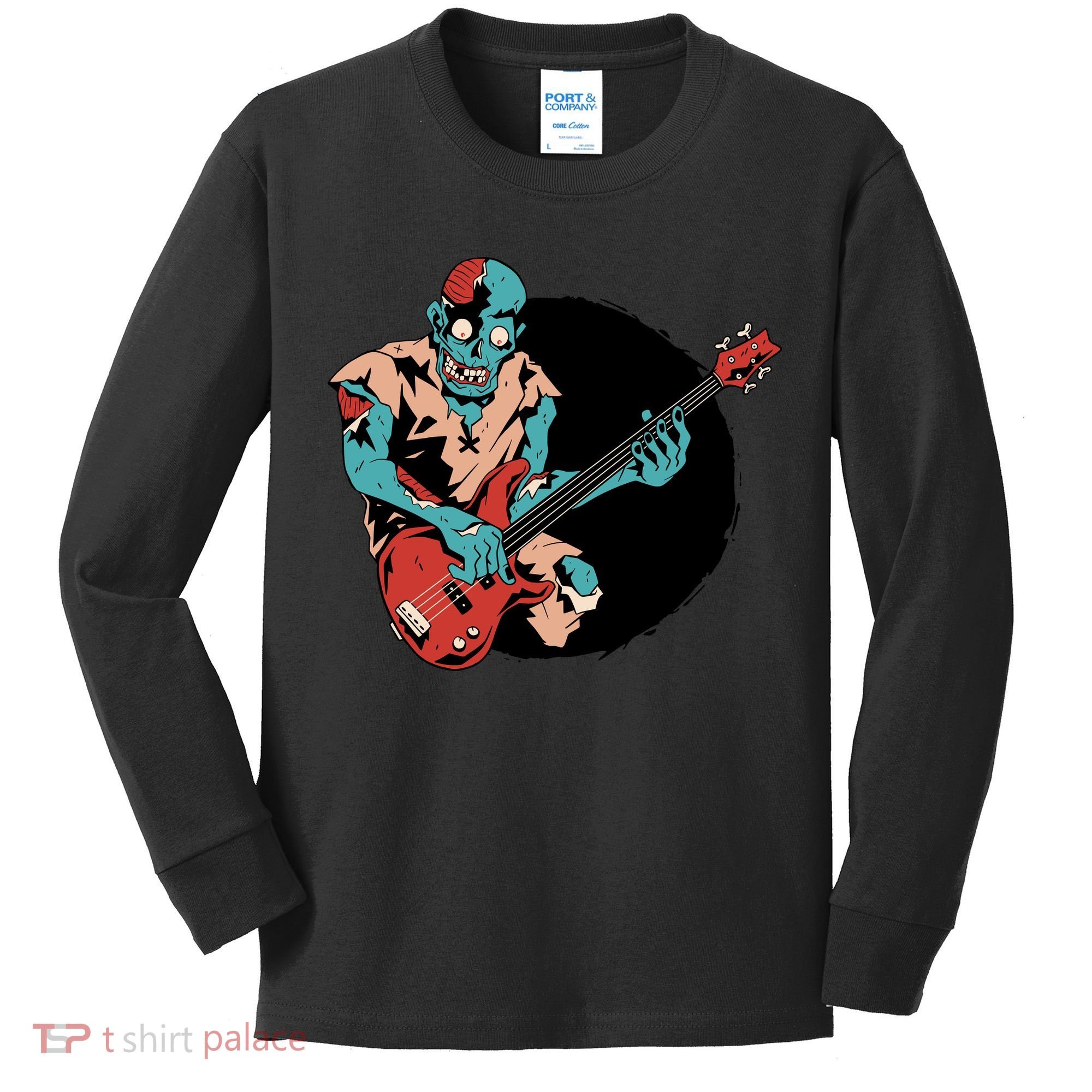 Zombie Playing Bass Kids Long Sleeve Shirt