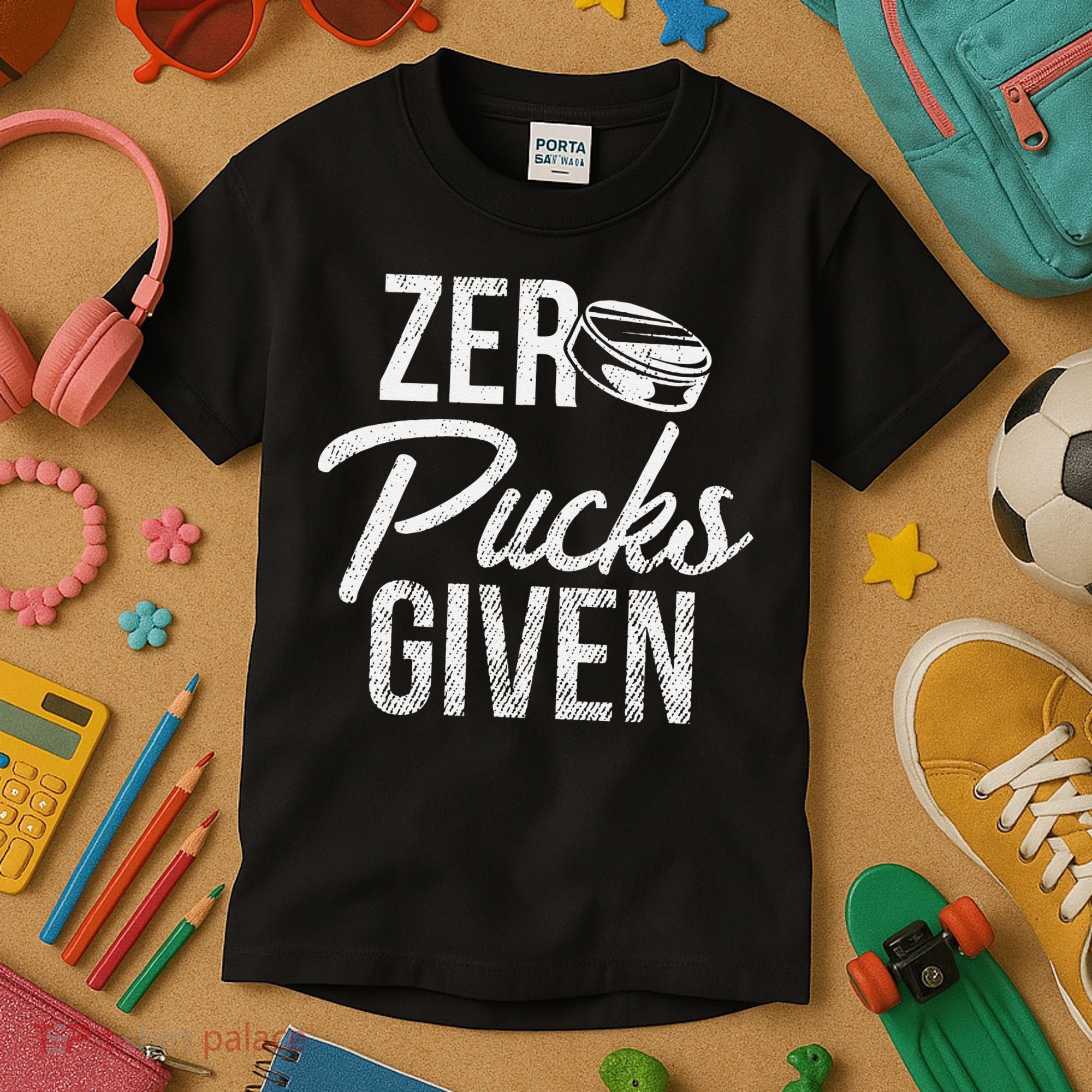 Zero Pucks Given Funny Fan Puck Hockey Player Kids T-Shirt