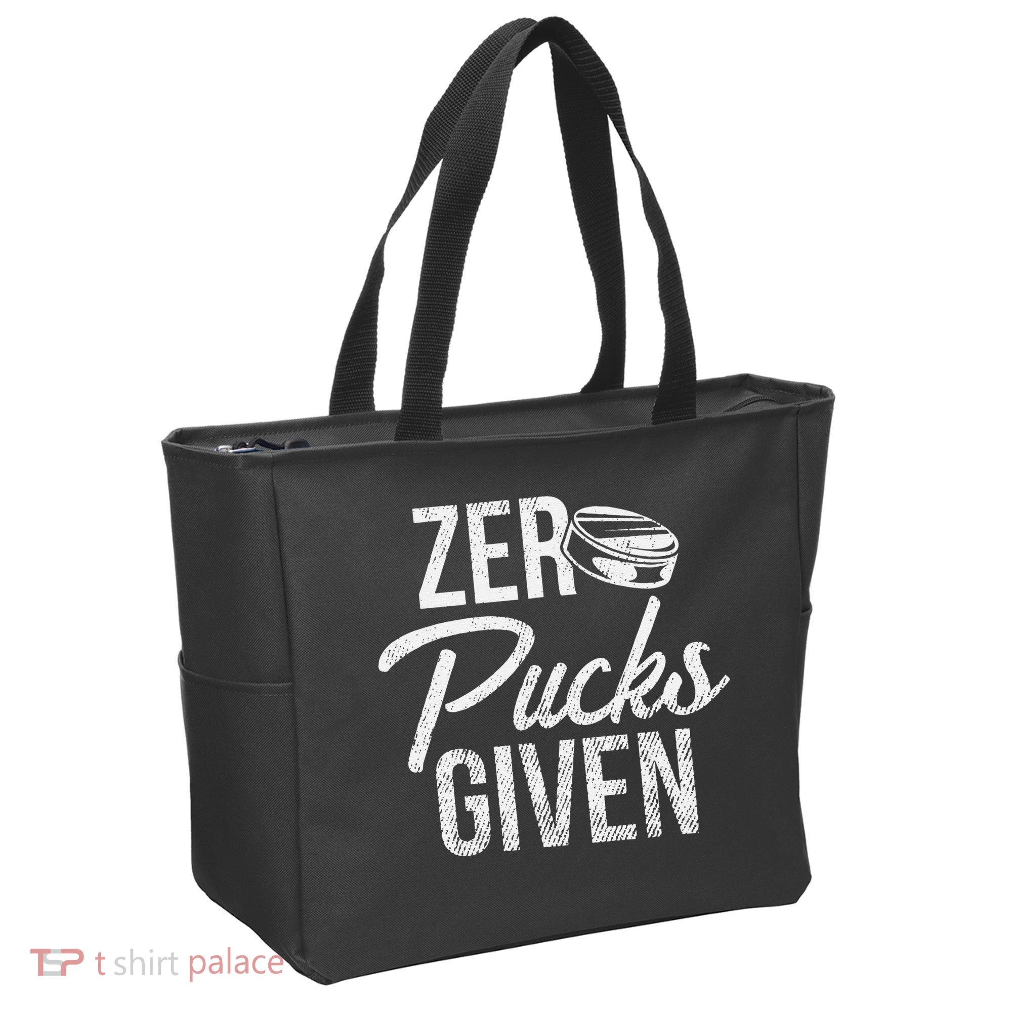 Zero Pucks Given Funny Fan Puck Hockey Player Tote Bag