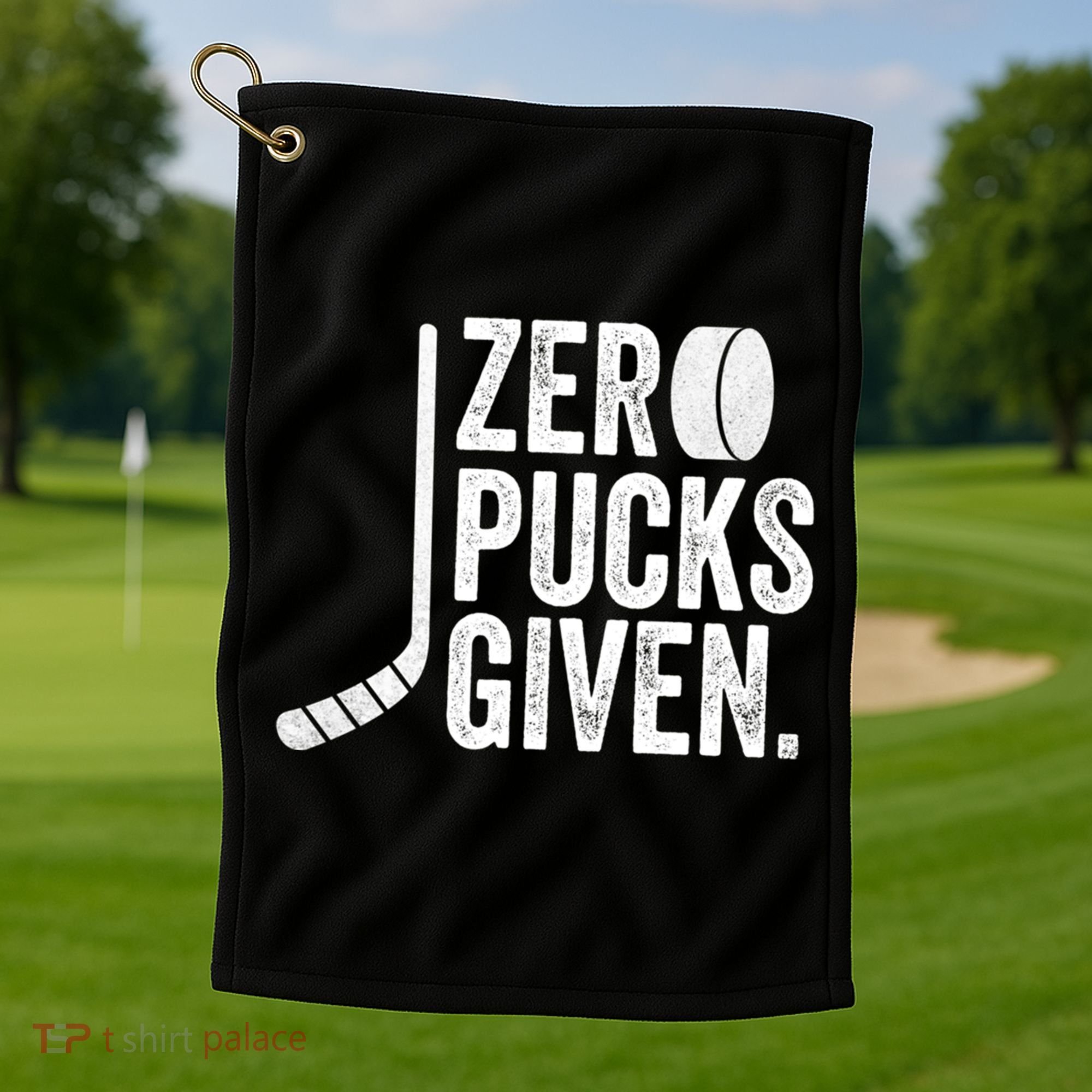 Zero Pucks Given Funny Distressed Hockey Cool Gift Golf Towel
