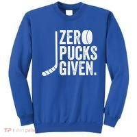 Zero Pucks Given Funny Distressed Hockey Cool Gift Sweatshirt thumb 0