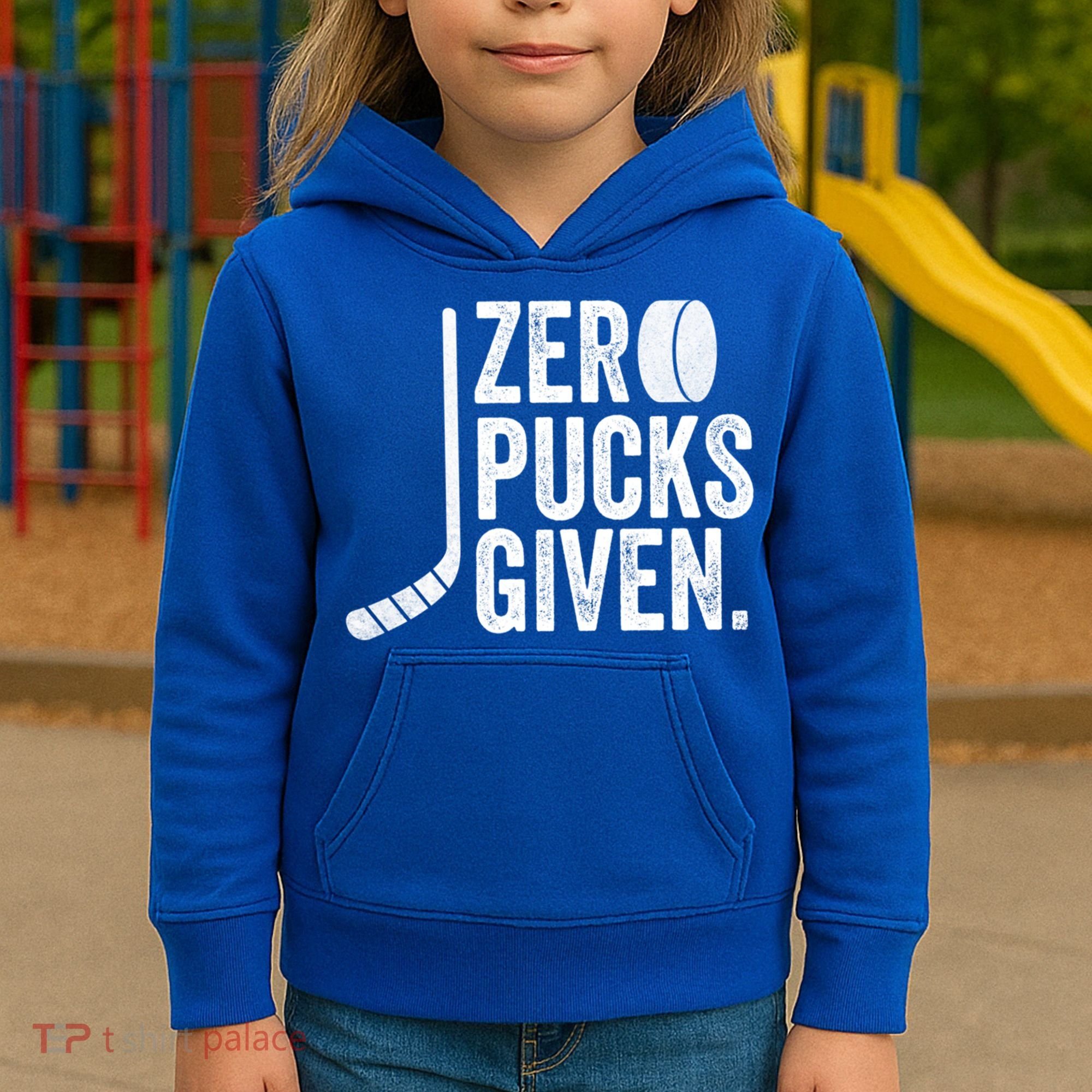Zero Pucks Given Funny Distressed Hockey Cool Gift Kids Hoodie