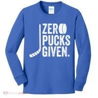 Zero Pucks Given Funny Distressed Hockey Cool Gift Kids Long Sleeve Shirt thumb 0