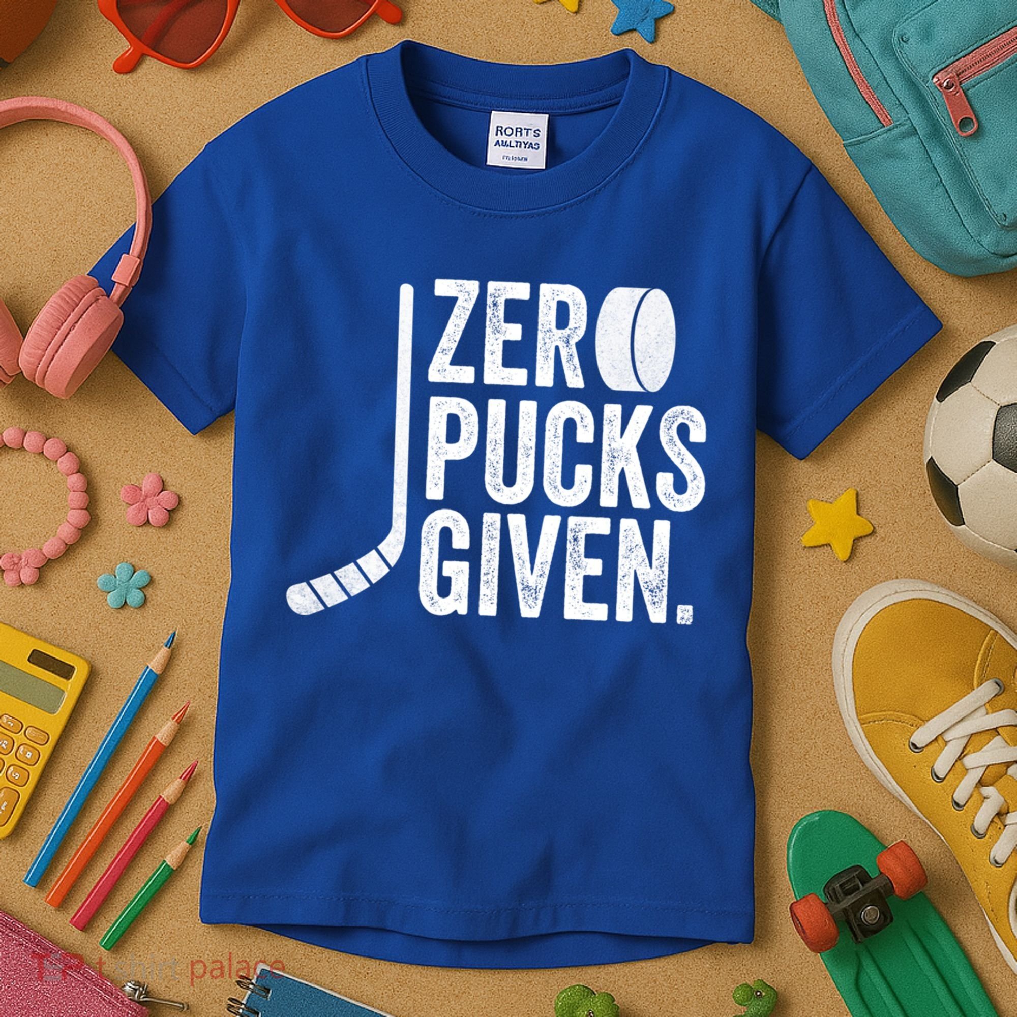 Zero Pucks Given Funny Distressed Hockey Cool Gift Kids T-Shirt