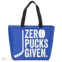 Zero Pucks Given Funny Distressed Hockey Cool Gift Tote Bag thumb 0