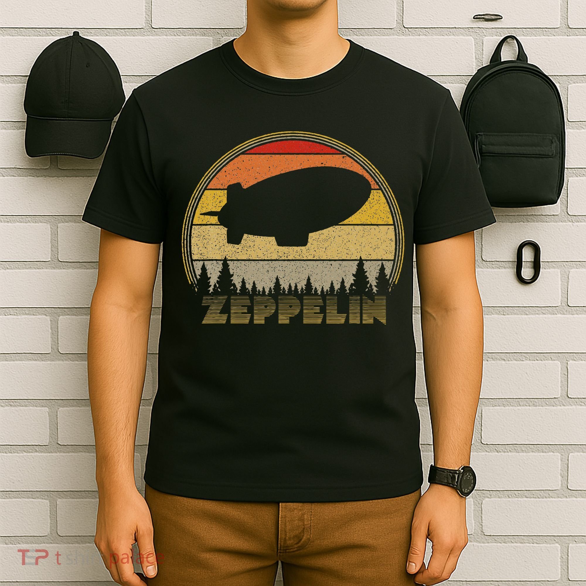 Zeppelin Retro Vintage Sunset 70s 80s Distressed Dirigible T-Shirt