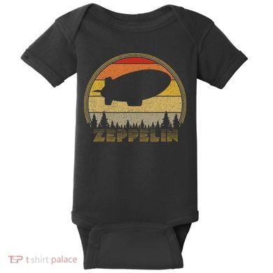 Zeppelin Retro Vintage Sunset 70s 80s Distressed Dirigible Baby Bodysuit