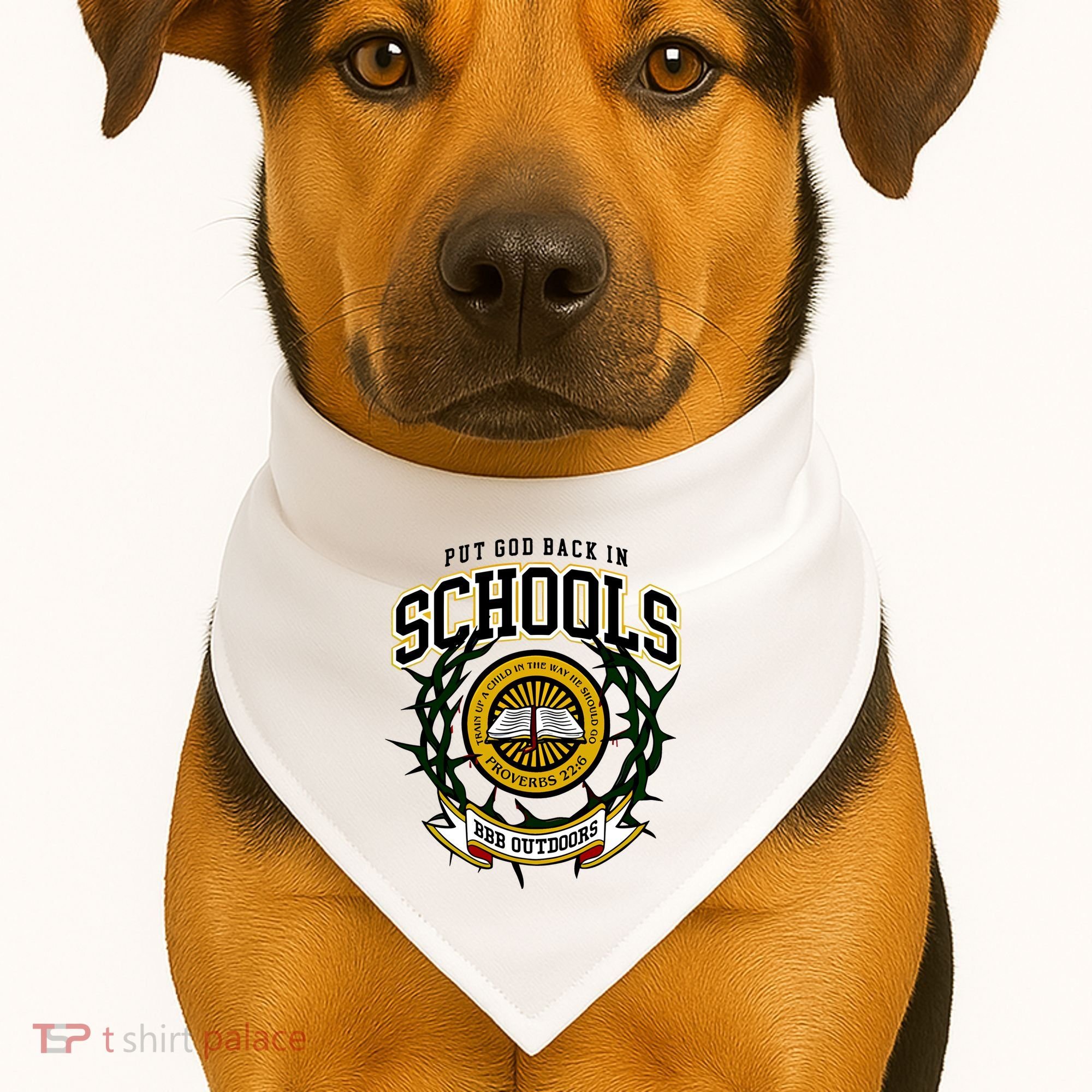 Zach Rushing Wearing Put God Back In Schools USA-Made Doggie Bandana