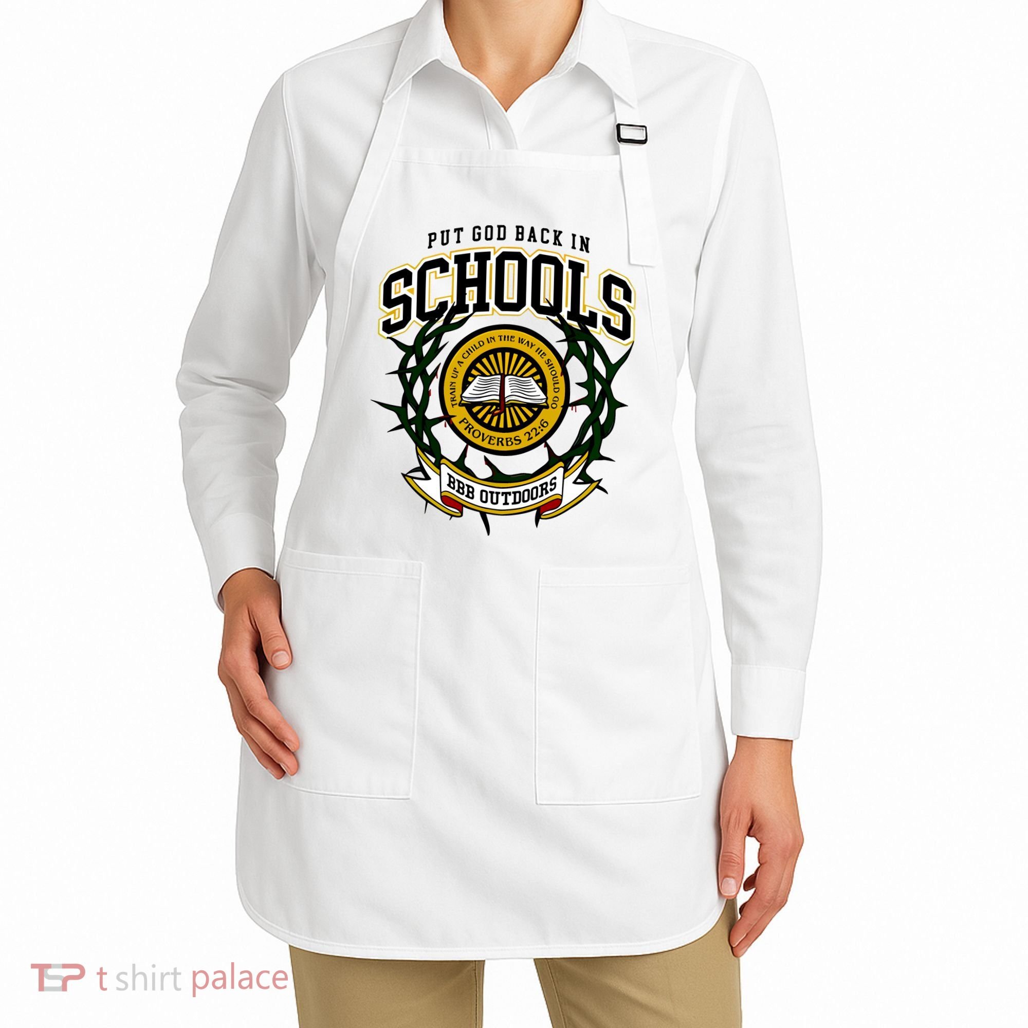 Zach Rushing Wearing Put God Back In Schools Apron