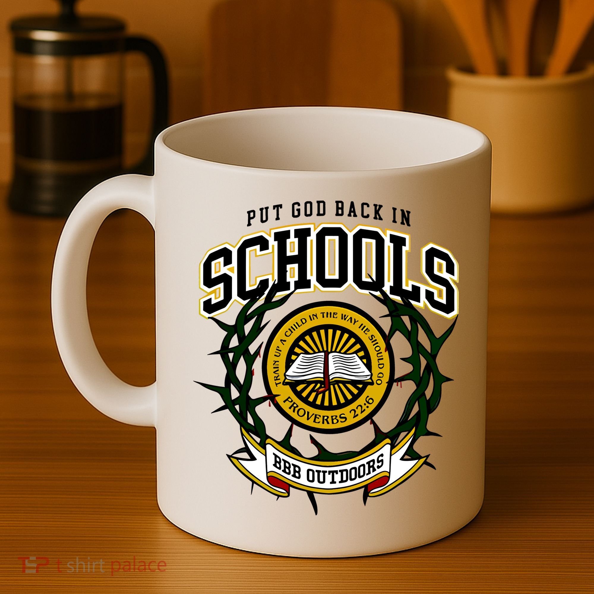 Zach Rushing Wearing Put God Back In Schools Coffee Mug