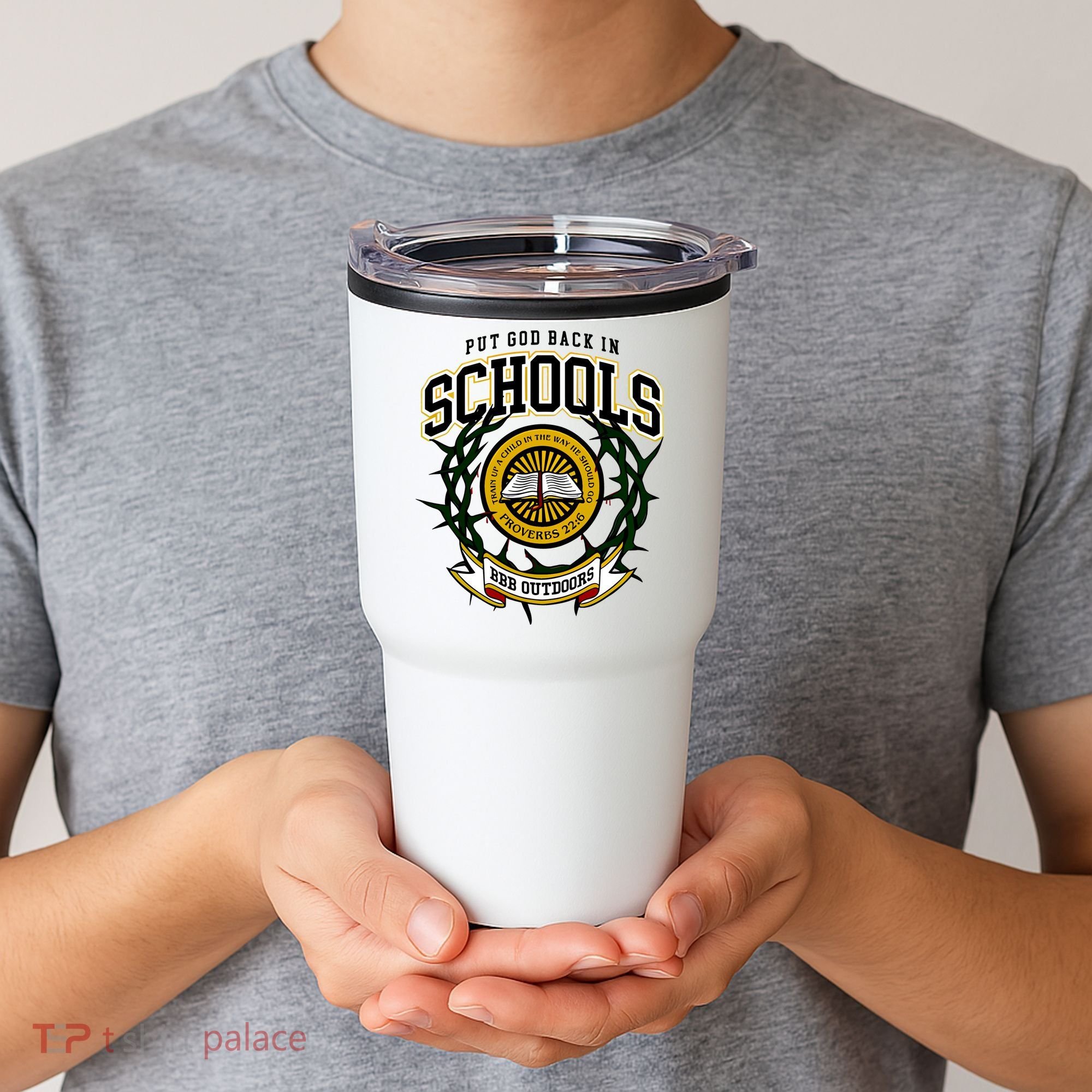 Zach Rushing Wearing Put God Back In Schools Tumbler