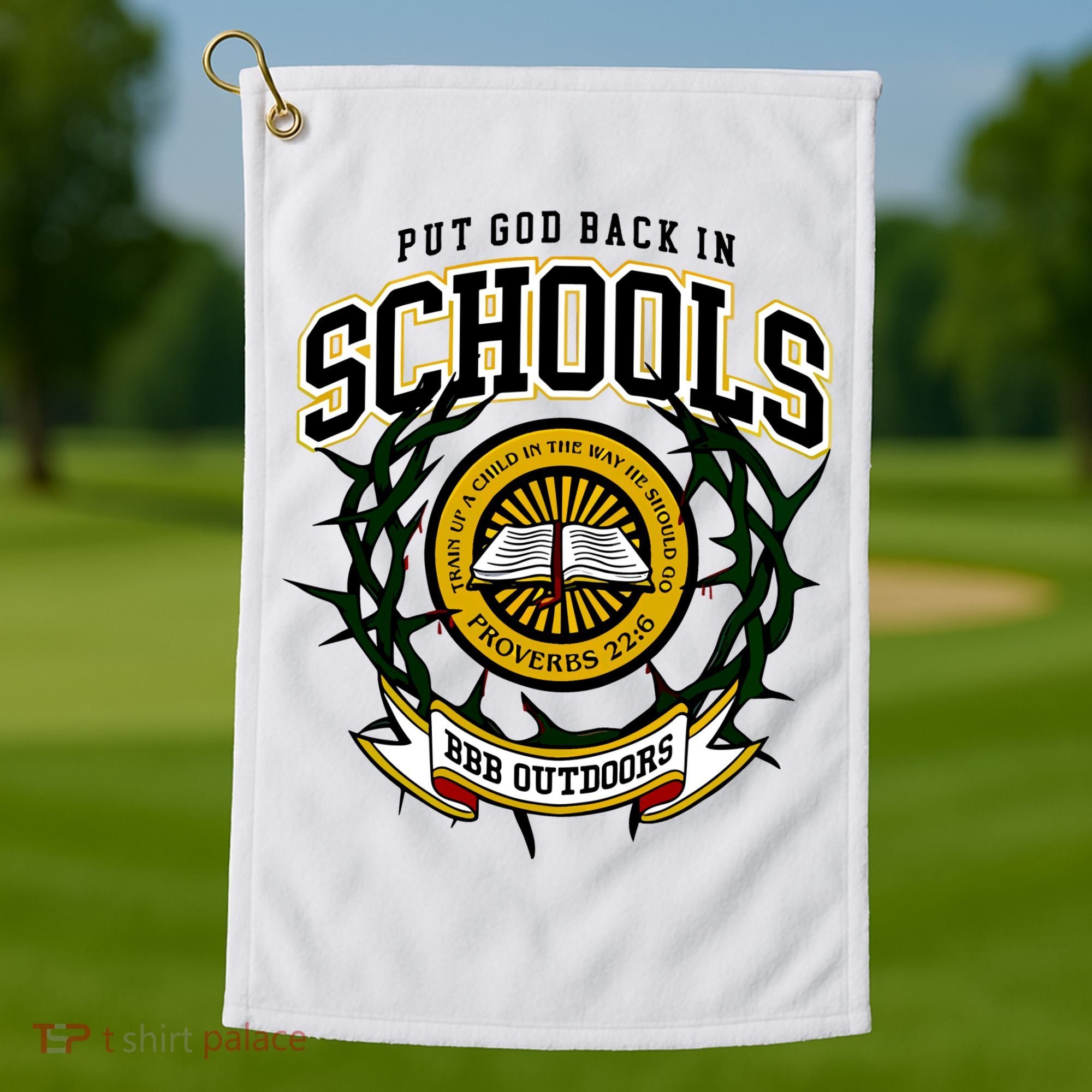 Zach Rushing Wearing Put God Back In Schools Golf Towel