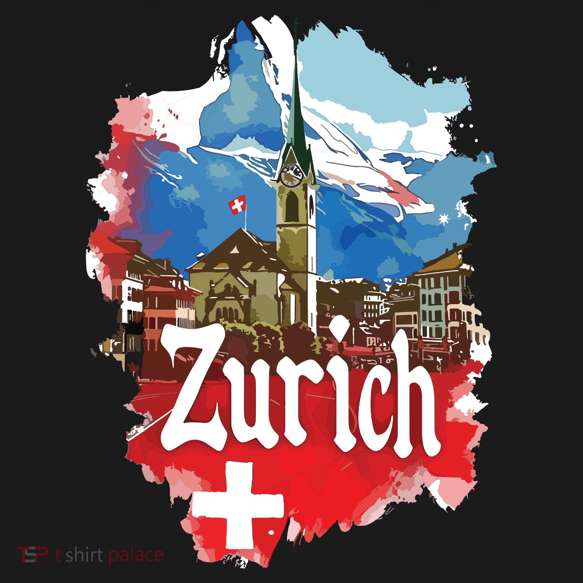 Zurich Switzerland Swiss Flag City Souvenir T-Shirt