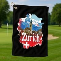 Zurich Switzerland Swiss Flag City Souvenir Golf Towel thumb 1