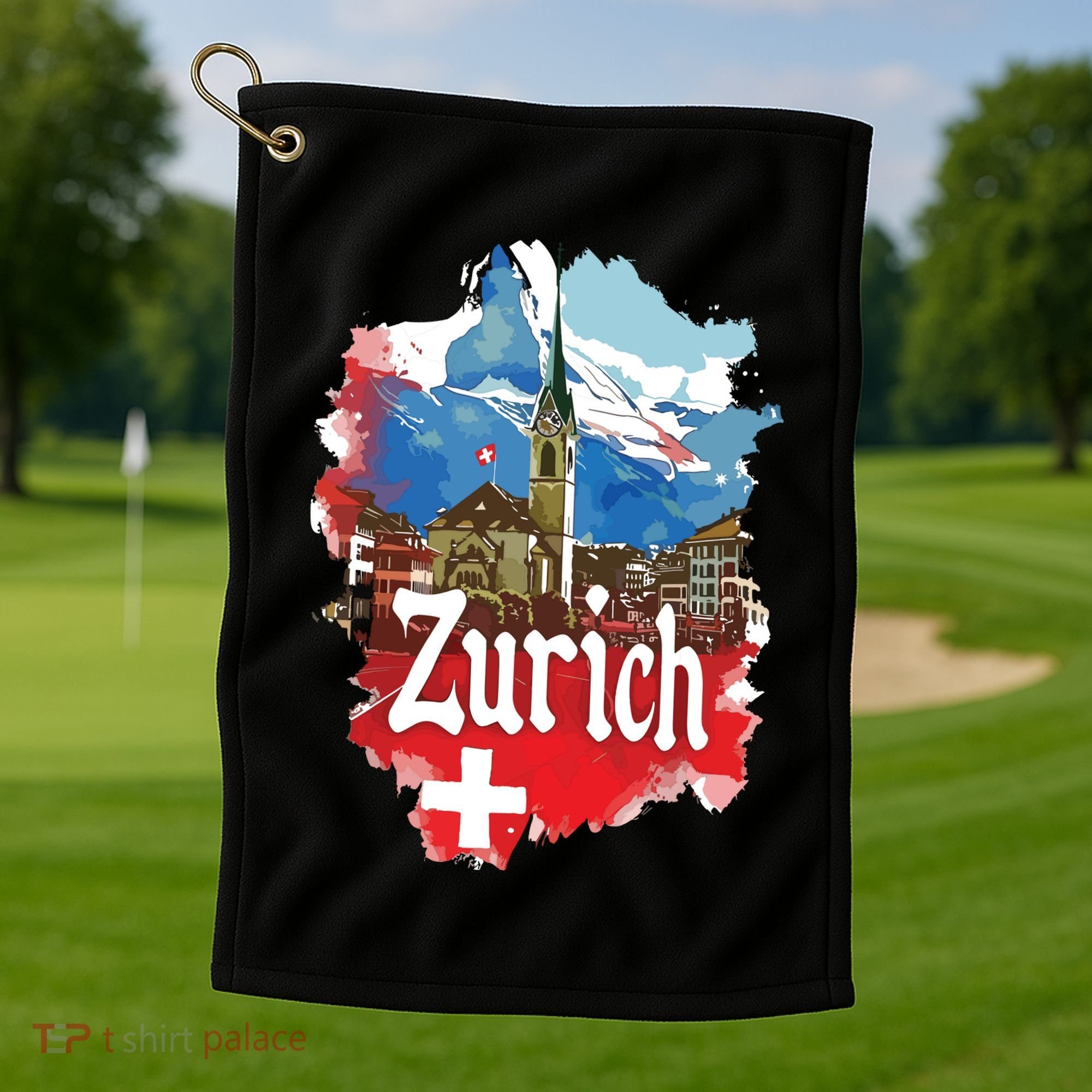 Zurich Switzerland Swiss Flag City Souvenir Golf Towel