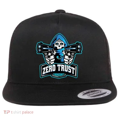 Zero Trust Hacking Cyber Security Developer Programmer Gift Flat Bill Trucker Hat