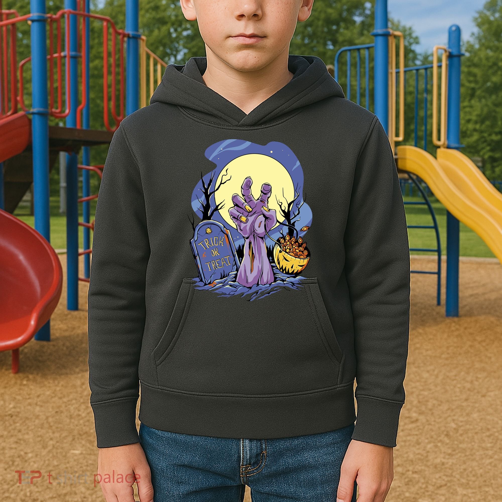 Zombie Trick Or Treat Spooky Halloween Kids Hoodie