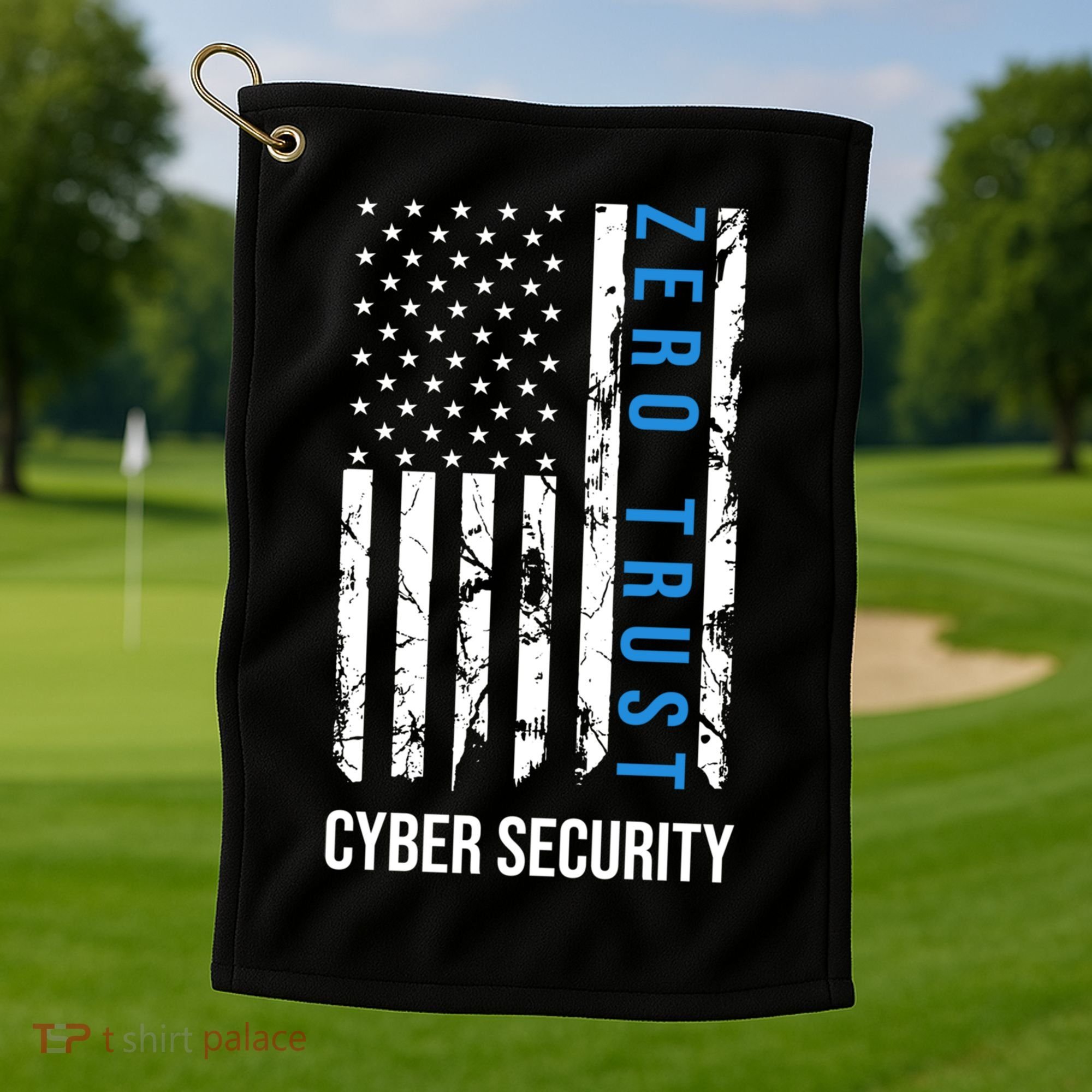 Zero Trust Us Flag Cyber Security Hacking Hacker Developer Funny Gift Golf Towel