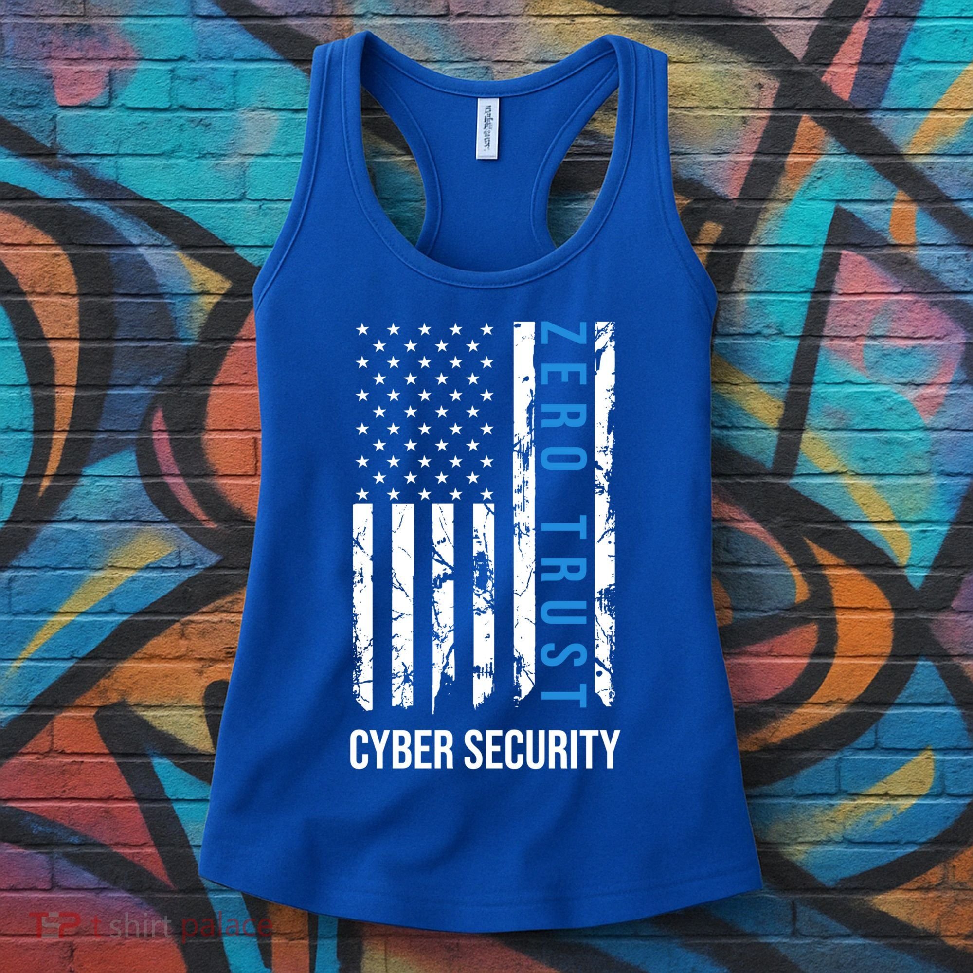 Zero Trust Us Flag Cyber Security Hacking Hacker Developer Funny Gift Women's Tank Top